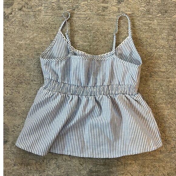 Babydoll Tank Blue White Striped Top - Picture 3 of 3